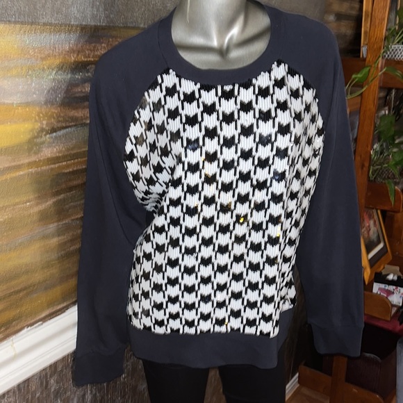 MICHAEL Michael Kors Sweaters - Michael Kors Black and White Sequin Houndstooth Front Sweatshirt Top XL New